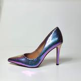 Jessica Simpson Shoes | Jessica Simpson Cassani Snakeskin Padded Reflective Pointed Toe Stiletto Heels 8 | Color: Purple | Size: 8