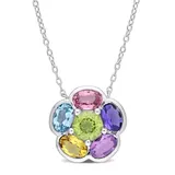 Belk & Co 3.32 Ct. T.g.w. Multi-Gem Floral Pendant In Sterling Silver, White