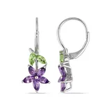 Belk & Co 1.84 Ct. T.g.w. Amethyst And Peridot Floral Leverback Earrings In Sterling Silver, White