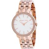Michael Kors Accessories | Mk3183 Mk Logo White Dial Rose Gold Steel Bracelet Crystal Watch | Color: Gold/White | Size: Os