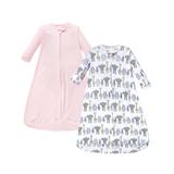 Hudson Baby Girls' Wearable & Hooded Blankets Pink - White & Pink Safari Long-Sleeve Wearable Blanket Set