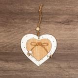 Gracie Oaks Heart Hanging Figurine Ornament Wood in Brown/White, Size 4.0 H x 4.0 W x 1.0 D in | Wayfair 4B8AD348F4644DE09C2709CD93625603