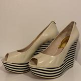 Michael Kors Shoes | Michael Kors Adalia Peep Toe Vanilla Platform Wedge Black And White Striped Heel | Color: Black/Cream | Size: 10