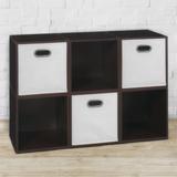 Regency Niche Cubo Storage Organizer Open Bookshelf Set- 6 Cubes 3 Canvas Bins- Truffle/White Wood in Brown, Size 26.0 H x 39.0 W x 13.0 D in