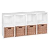 Regency Niche Cubo Storage Organizer Open Bookshelf Set- 8 Cubes 4 Wicker Baskets- Wood Grain/Natural Wood in White | Wayfair PC8PKWH4TOTEWNT