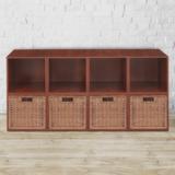 Regency Niche Cubo Storage Organizer Open Bookshelf Set- 8 Cubes 4 Wicker Baskets- White Wood Grain/Natural Wood in Brown | Wayfair PC8PKWC4TOTEWNT