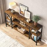 17 Stories Rithu Sofa Console Table 70.86" Extra Long Sofa Behind Table w/ 3 Tier Storage Shelves Wood in Brown, Size 36.61 H x 70.86 W x 11.81 D in