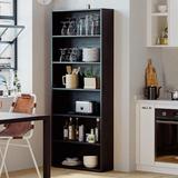 Latitude Run® Bookshelf & Bookcase Floor Standing 6 Tier Display Storage Shelf Bookcase Home Decor Furniture Wood in Black, Size 9.3 D in | Wayfair