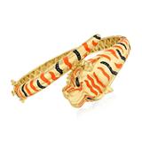 Black Spinel Tiger Bangle Bracelet With Orange Enamel In 18kt Gold Over Sterling