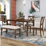 Gracie Oaks 6-Piece Kitchen Dining Table Set Wooden Rectangular Dining Table, 4 Fabric Chairs & Bench,Gray Wood in Brown, Size 30.0 H in | Wayfair