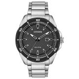 Citizen Eco-drive Men's Black Dial Silver-tone Bracelet 45mm Watch