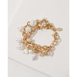 Chico's Women's Chain Link Magnetic Charm Bracelet, Tan/Pearl, size One Size