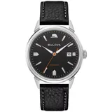 Bulova Men's Frank Sinatra Summer Wind Automatic Black Leather Strap Watch, 40Mm