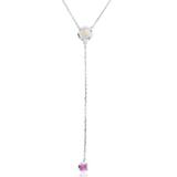 Lulea Lab Created Sterling Silver Rhodium 5Mm Rnd Created Opal & 3Mm Rnd Created Pink Sapphire 2-Bezel Circles Dangling 17" Necklace