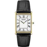 Seiko Men's Essential Quartz Analog Black Leather Strap Watch - Black