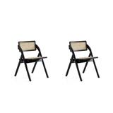 Lambinet Folding Dining Chair in Black and Natural Cane - Set of 2 - Manhattan Comfort 65-DCCA07-BK