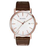 Classic Rose Gold Case White Dial Embossed Leather Watch
