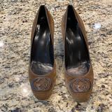 Gucci Shoes | Gucci Brown Suede Heels, 8.5, Logo On Toe, Stunning! | Color: Brown | Size: 8.5