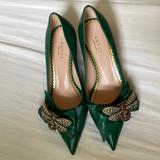 Gucci Shoes | Authentic Gucci Queen Margaret Bow Emerald Kitten Heel Pointed Toe Size 35 Bee | Color: Green | Size: 5