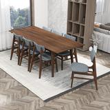 Corrigan Studio® Arvada 9-Piece Mid-Century Dining Set W/8 Fabric Dining Chairs In Gray Wood/Upholstered Chairs in Brown/Gray, Size 29.5 H in