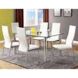 Lark Manor™ Alyssabeth Chrome 7-Piece Dining Table Set Glass/Metal/Upholstered Chairs in Black/Gray | Wayfair 3D00B8447CAE45D4BD393BBED9ADB794