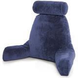 Husband Pillow - Dark Blue Big Reading & Bed Rest Pillow with Arms - Sit Up Tall with Premium Shredded Memory Foam Detachable Neck Roll Removable Plush Covers & Zipper Shell for Adjustable Loft