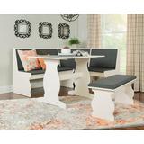 Linon Weston Corner Dining Breakfast Nook with Table and Bench Seats 5-6 White Finish with Charcoal Fabric