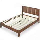 King Vivek Deluxe Wood Platform Bed with Headboard Antique Wood - Zinus