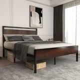 Allewie Sanders Queen Size Platform Bed Frame with Wood Headboard and Footboard Heavy Duty Metal Slat