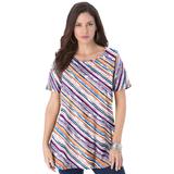 Plus Size Women's Swing Ultimate Tee with Keyhole Back by Roaman's in Multi Bias Stripe (Size 5X)