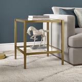 Hera 20'' Wide Square Side Table with Clear Shelf in Antique Brass - Hudson & Canal ST1631