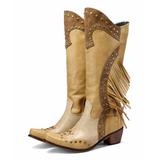 YOUTHJUNE Women's Western Boots Khaki - Khaki Fringe Stud-Accent Cowboy Boot - Women
