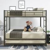 SYNGAR Twin over Twin Bunk Bed with Trundle Loft Bunk Bed with Pull-out Trundle and Safe Full-length Guardrail Metal Triple Bunk Bed can Convertible to 3 Single Platform Bed Black LJ3325