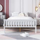 Winston Porter Full Size Wood Platform Bed w/ Headboard Wood in White, Size 33.46 H x 57.16 W x 79.72 D in | Wayfair