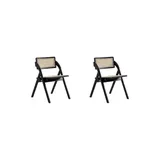 Manhattan Comfort Lambinet Cane Dining Folding Chair - Set Of 2, Black