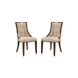 Manhattan Comfort Fifth Avenue Faux Leather Dining Chair (Set Of Two) In Silver And Walnut