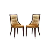 Manhattan Comfort Fifth Avenue Faux Leather Dining Chair (Set Of Two) In Silver And Walnut, Gold