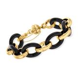 Andiamo 14kt Yellow Gold Over Resin And Black Onyx Link Bracelet With Diamond Accent On Magnetic Clasp For