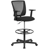 Emma and Oliver Ergonomic Mid-Back Mesh Drafting Chair with Adjustable Foot Ring and Arms, Grey