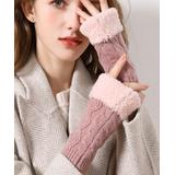 Style Slice Women's Casual Gloves pink - Pink Cable-Knit Plush-Cuff Wool Fingerless Gloves