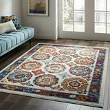 Blue Area Rug - Bungalow Rose Wakeen Floral Machine Made Braided Polypropylene Indoor/Outdoor Area Rug in Ivory/Polypropylene in Blue Wayfair