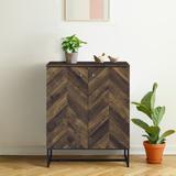 17 Stories Sager Rustic Oak & Gunmetal 4-Shelf Accent Cabinet Wood/Metal in Black/Brown/Gray, Size 41.0 H x 32.0 W x 16.25 D in | Wayfair