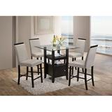 Lenn 5-Piece Counter Height Dining Set 35 Square Transitional (Cappuccino Table With Beveled Glass Top & 4 Gray Chairs)