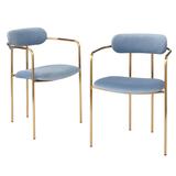Set of 2 Healey Retro Velvet Dining Armchairs Blue - Buylateral