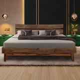 Acacia Aurora Solid Wood Platform Bed Frame w/ Headboard, Low Profile Wood in Brown, Size 61.4 H x 77.6 W x 83.9 D in | Wayfair FXT2