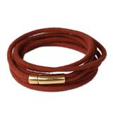 Russet Chic,'Suede Wrap Bracelet with 18k Gold-Plated Clasp Closure'
