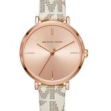 Michael Kors Accessories | Michael Kors Womens Jayne Three-Handed Rose Gold Tone Alloy Watch | Color: Cream/Pink | Size: 38 Mm Case 16 Mm Band Width