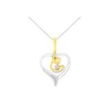 Women's Yellow & White Gold Diamond Accented Round Cut Diamond Swirl Open Heart Pendant Necklace by Haus of Brilliance in Yellow White Gold