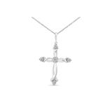 Women's Sterling Silver Round Cut Diamond Accent Cross Pendant Necklace by Haus of Brilliance in White