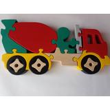 Wooden Puzzle Truck Handmade Concrete Mixer Machine Toy Utility Vehicle Gift For Boys Wooden Car Carrier Beech Wood